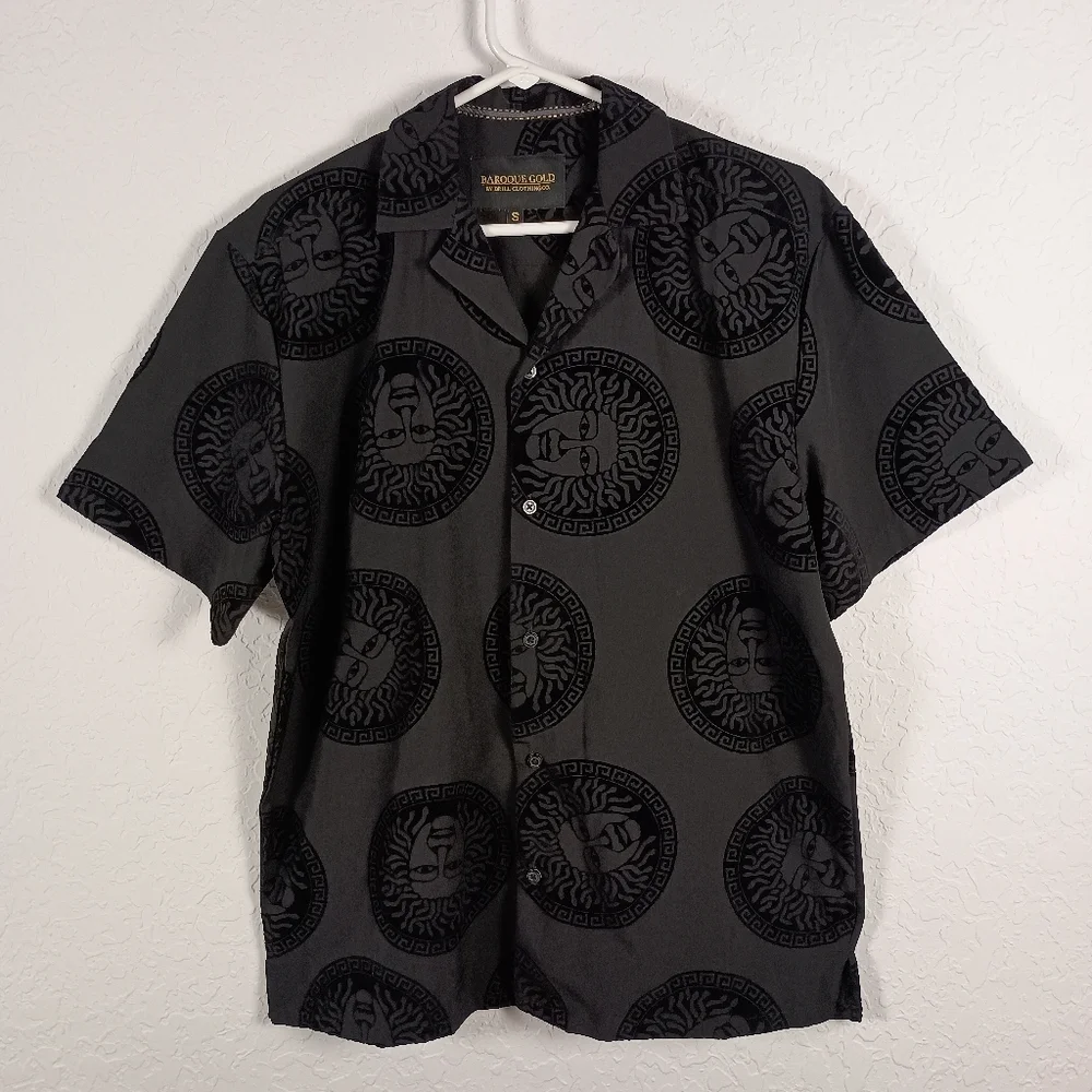 Baroque Gold by‎ Drill Clothing Company Black Button Down Short Sleeve Shirt S